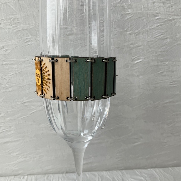 Artisan Crafted Wooden Sun God Bracelet - Picture 3 of 6